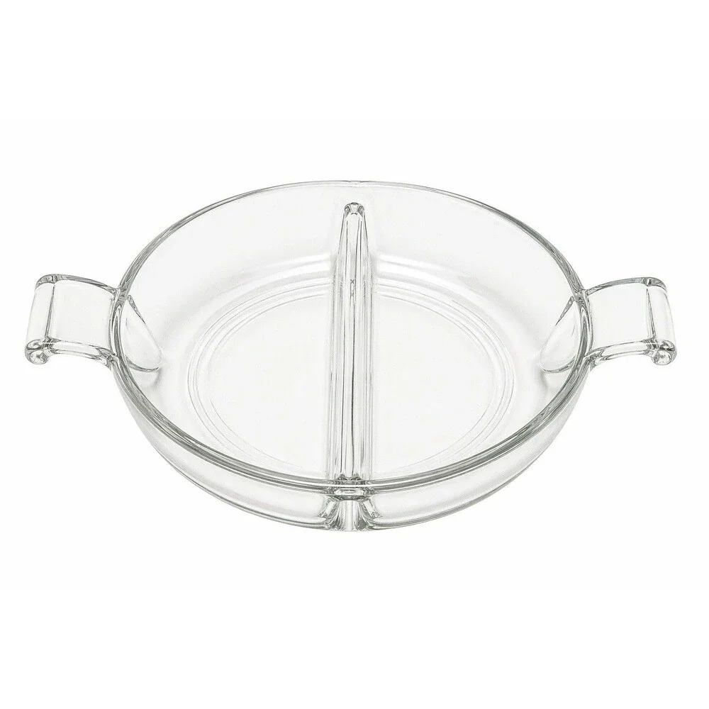 Vintage Clear Glass Divided Relish Dish Candy Nut Bowl w Handles 2 Section